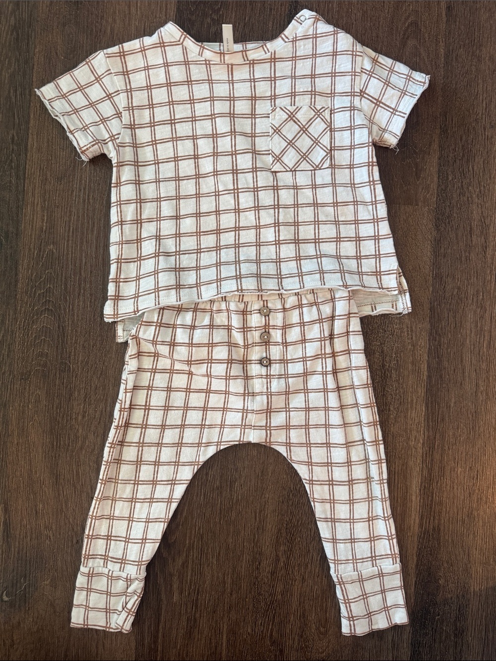 Rylee + Cru Cream and Brown Plaid Kids Set